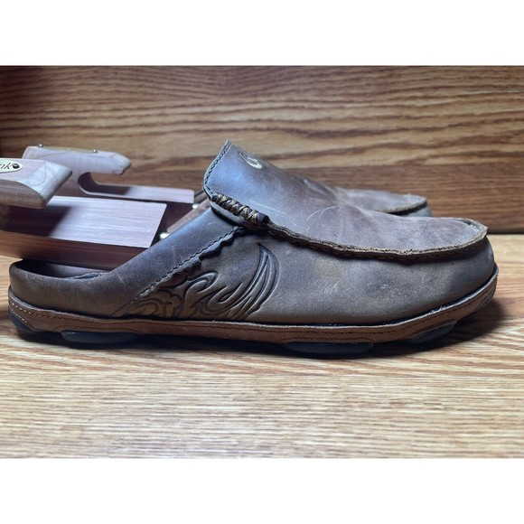 OluKai Kono II Men\'s Size 9.5 Brown Leather Slip On Slides Mules Loafers main image 6
